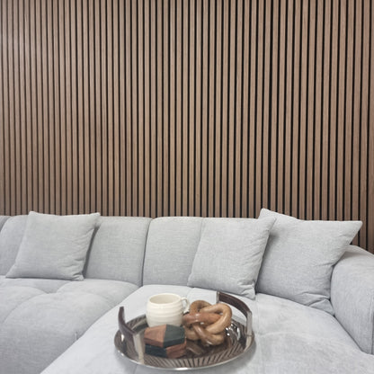 Wood Veneer Acoustic Slatted Wall Panel - Dark Oak 2.4m x 0.6m (4 Pieces)