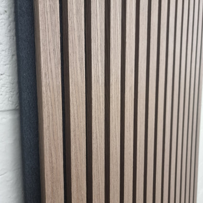 Wood Veneer Acoustic Slatted Wall Panel - Dark Oak 2.4m x 0.6m (4 Pieces)