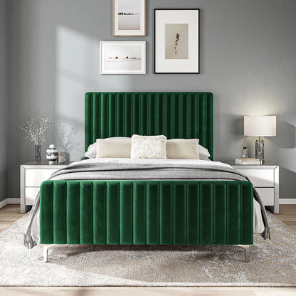 Evri Fabric Bed Velvet Green - 4'6 Double Fabric Bedframe Only