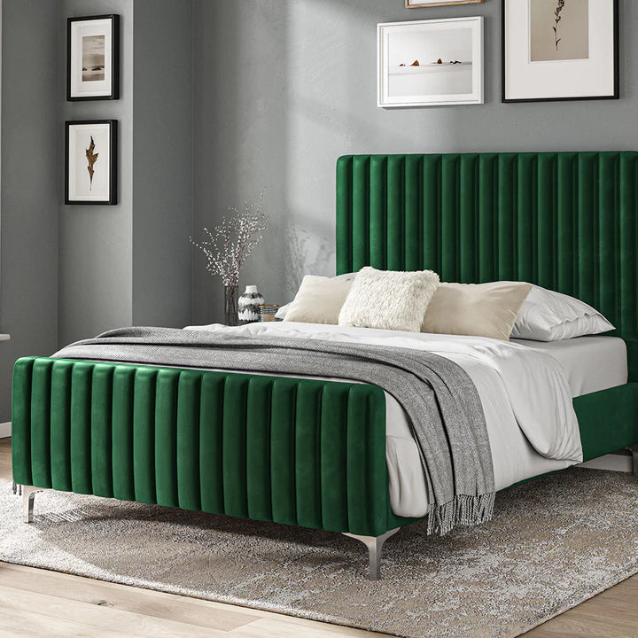 Evri Fabric Bed Velvet Green - 5'0 King Fabric Bedframe Only