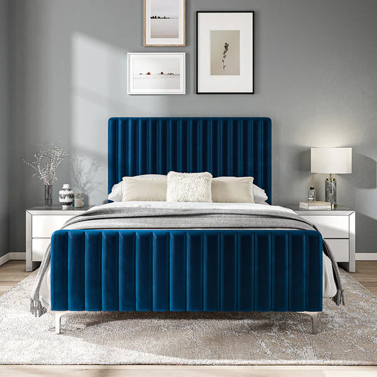 Evri Fabric Bed Royal Blue - 4'6 Double Fabric Bedframe Only