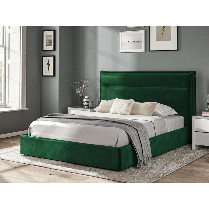 Pedro Fabric Ottoman Bed Velvet Green - 4'6 Double Fabric Bedframe Only