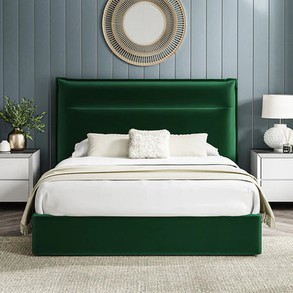 Pedro Fabric Ottoman Bed Velvet Green - 4'6 Double Fabric Bedframe Only