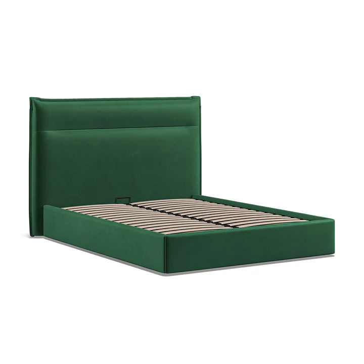 Pedro Fabric Ottoman Bed Velvet Green - 4'6 Double Fabric Bedframe Only