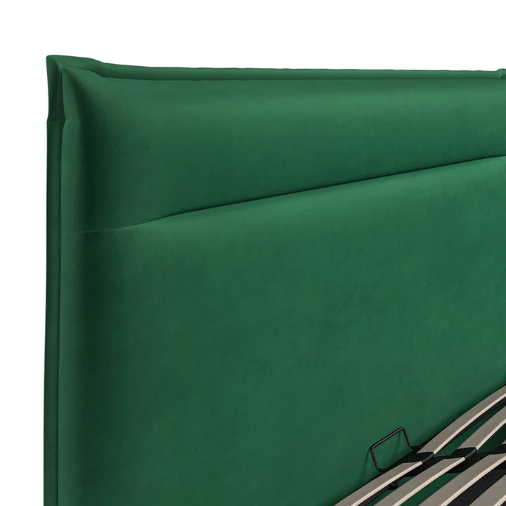 Pedro Fabric Ottoman Bed Velvet Green - 4'6 Double Fabric Bedframe Only