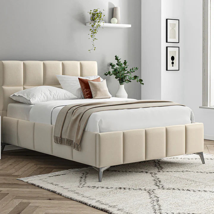 Capri Fabric Bed Beige - 4'6 Double Fabric Bedframe Only