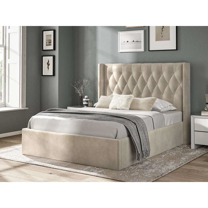 Wilson Fabric Ottoman Bed Beige - 4'6 Double Fabric Bedframe Only