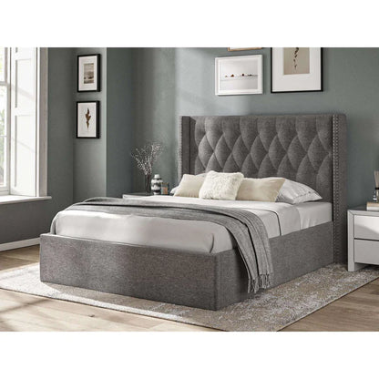 Wilson Fabric Ottoman Bed Dark Grey - 4'6 Double Fabric Bedframe Only