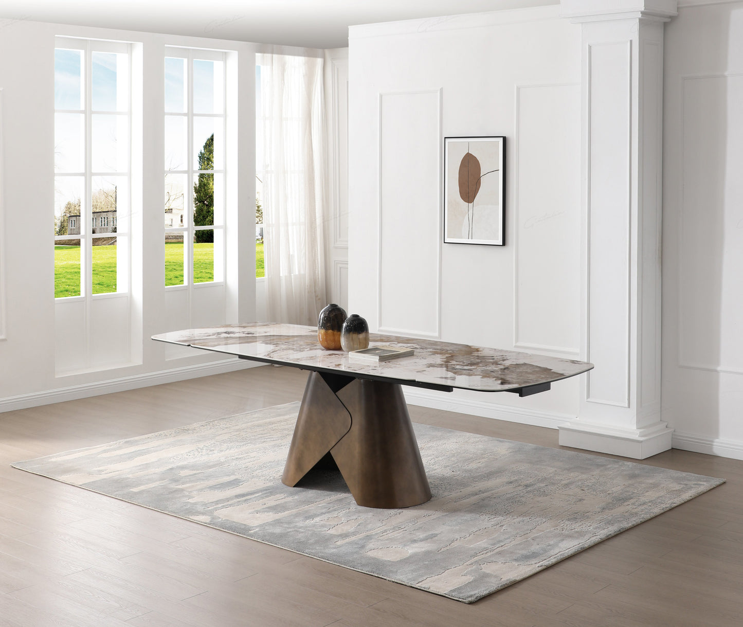 Feretti Matt White Pandora Italian Ceramic Extending Dining Table