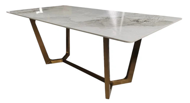 Vera 1.8M Gold Dining Table With Kata Gold Ceramic