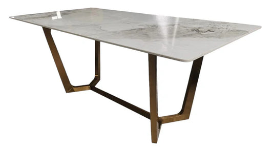 Vera 1.6M Gold Dining Table With Kata Gold Ceramic