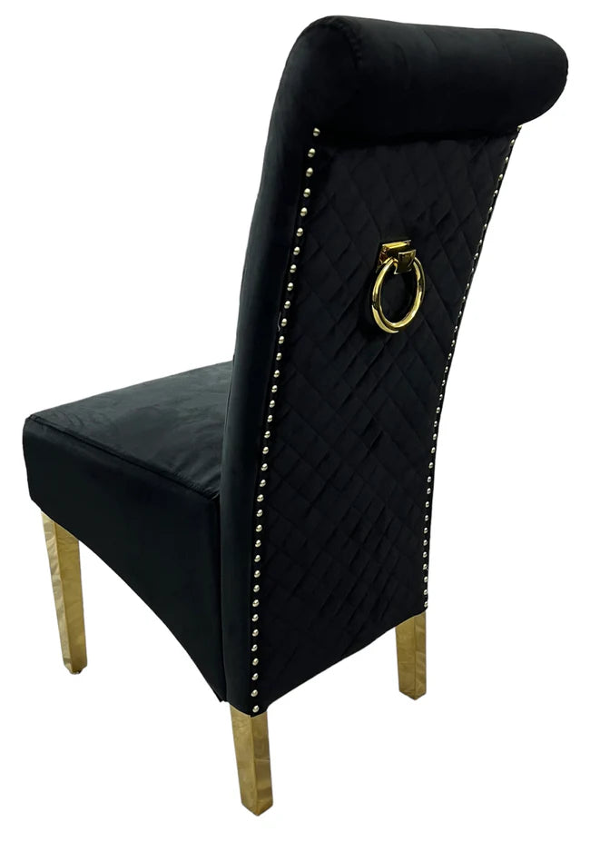 Lucy Black Dining Chair with Ring Knocker/Gold Legs