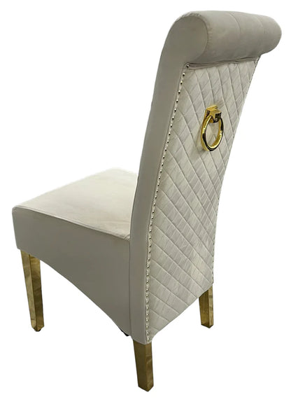 Lucy Cream Dining Chair with Ring Knocker/Gold Legs