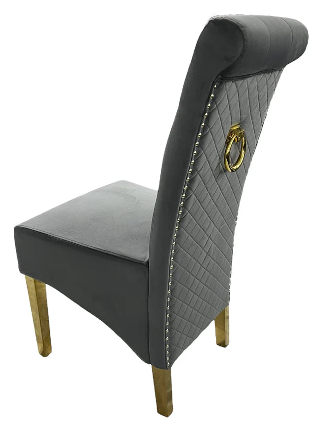 Lucy Grey Dining Chair with Ring Knocker/Gold Legs