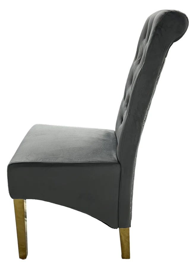 Lucy Grey Dining Chair with Ring Knocker/Gold Legs