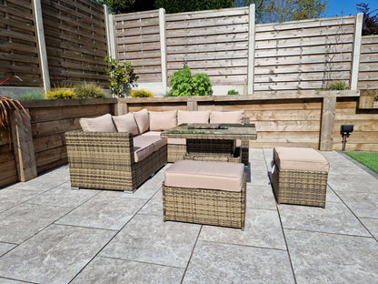 Georgia Corner Rattan Hi/Low Dining Set Nature/Brown With Ice Bucket