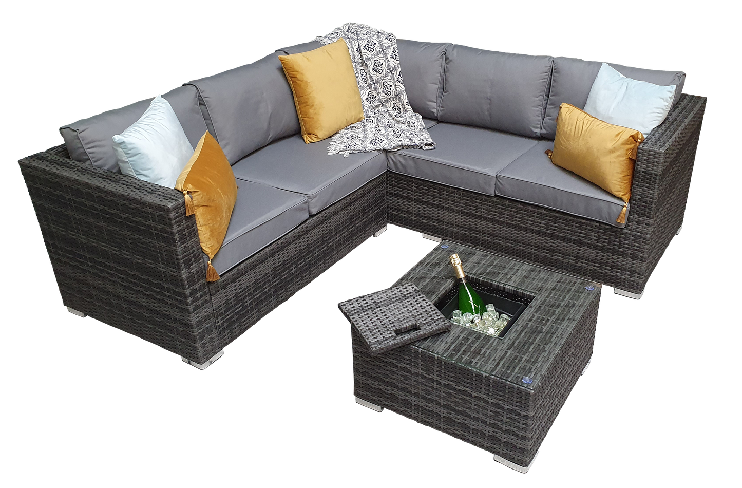 Georgia Corner Rattan Sofa with Ice Bucket Grey