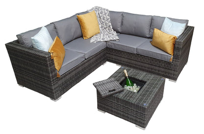 Georgia Corner Rattan Sofa with Ice Bucket Grey