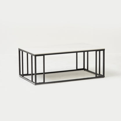 Leo Coffee Table Polar White Sintered Stone Top with Matt Black Powder Coated Metal Legs