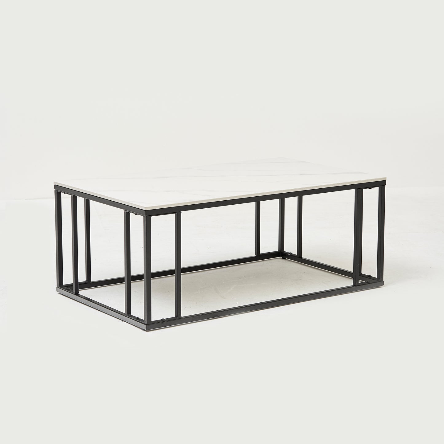 Leo Coffee Table Polar White Sintered Stone Top with Matt Black Powder Coated Metal Legs