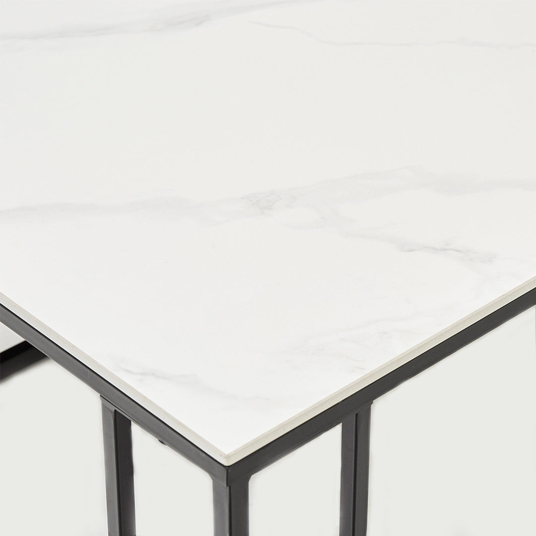 Leo Coffee Table Polar White Sintered Stone Top with Matt Black Powder Coated Metal Legs