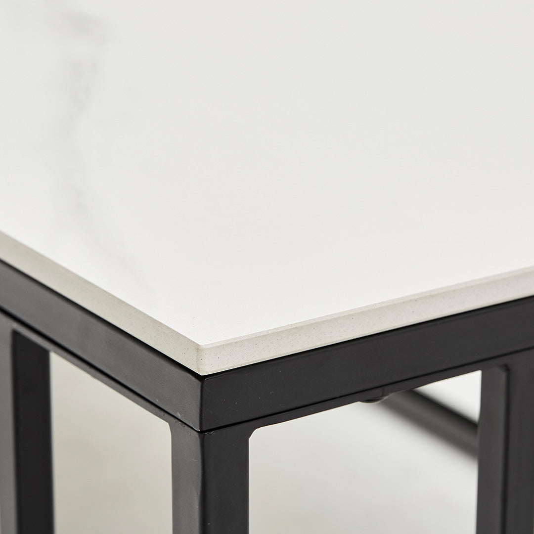 Leo Coffee Table Polar White Sintered Stone Top with Matt Black Powder Coated Metal Legs