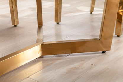 Sorrento Oval 180cm Ceramic Gold & Cream Table + Cream/Gold Ring Knocker Velvet Chairs