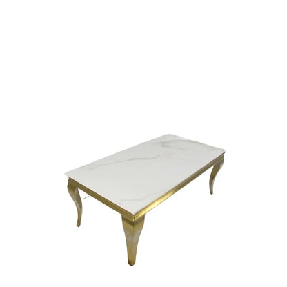 Louis Coffee Table Matt Gold with Marble or Glass Top 120cm