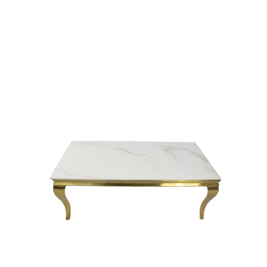 Louis Coffee Table Matt Gold with Marble or Glass Top 120cm