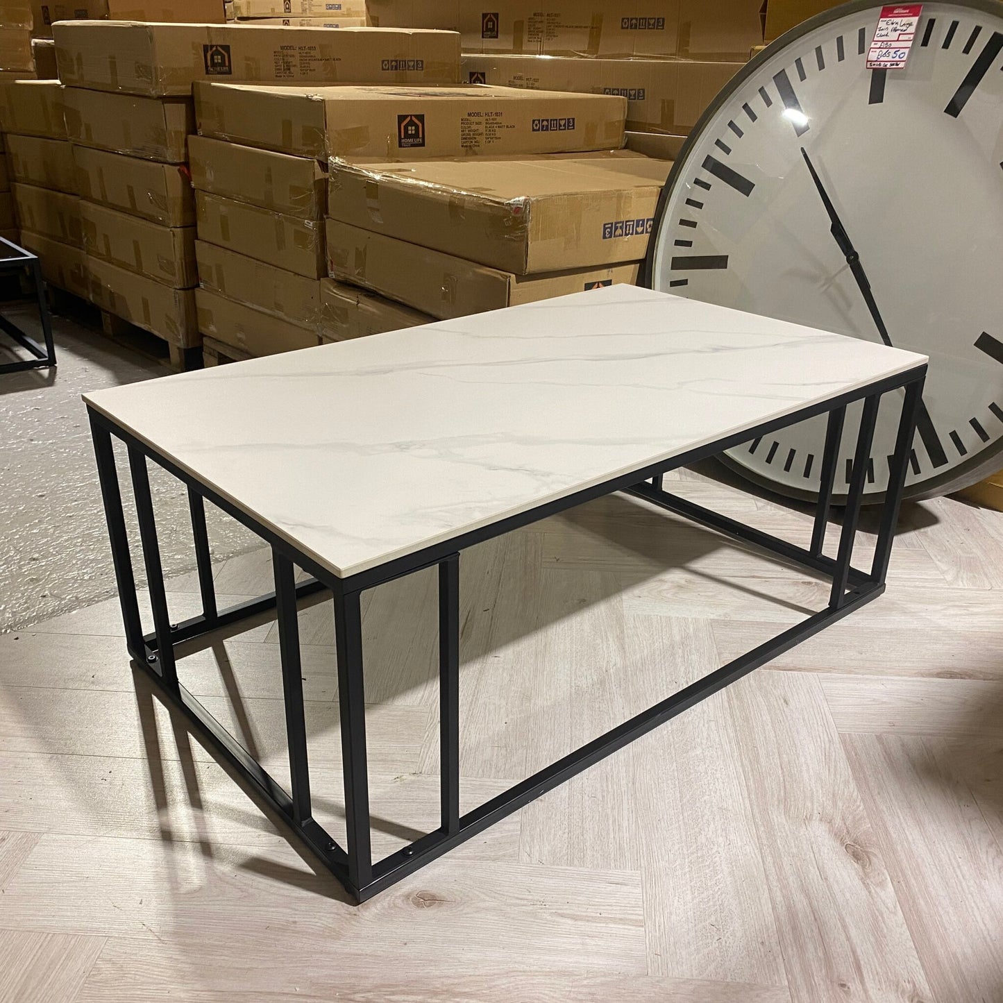 Leo Coffee Table Polar White Sintered Stone Top with Matt Black Powder Coated Metal Legs