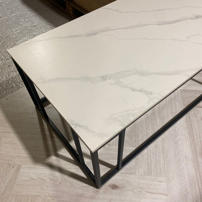 Leo Coffee Table Polar White Sintered Stone Top with Matt Black Powder Coated Metal Legs