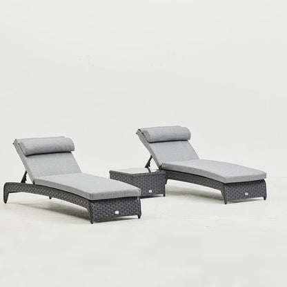 Grey Rattan Lounger Set With Side Table