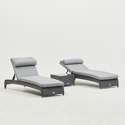 Grey Rattan Lounger Set With Side Table