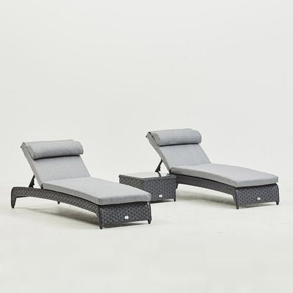 Grey Rattan Lounger Set With Side Table