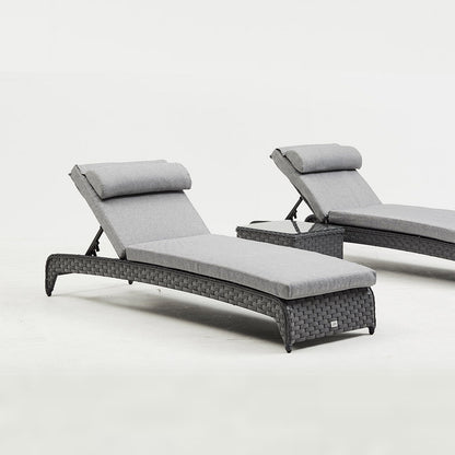 Grey Rattan Lounger Set With Side Table