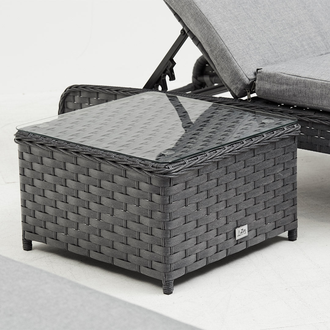 Grey Rattan Lounger Set With Side Table