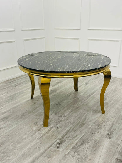 Louis Round Dining Table Gold with Glass/Sintered Stone Or Marble Top (All Colours) 1.3M