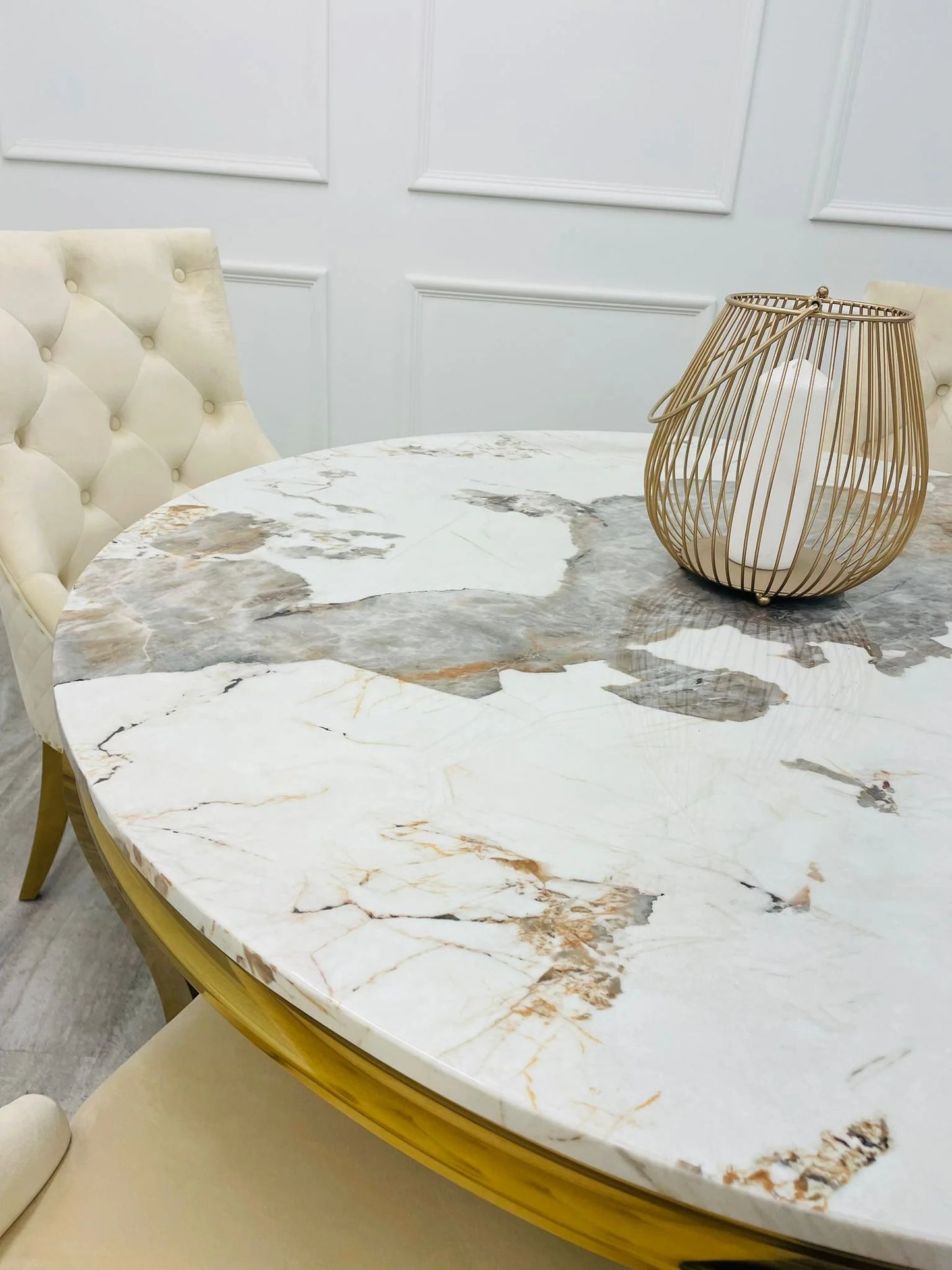 Louis Dining Table Gold with Glass/Sintered Stone Or Marble Top (All Colours) 1.8M