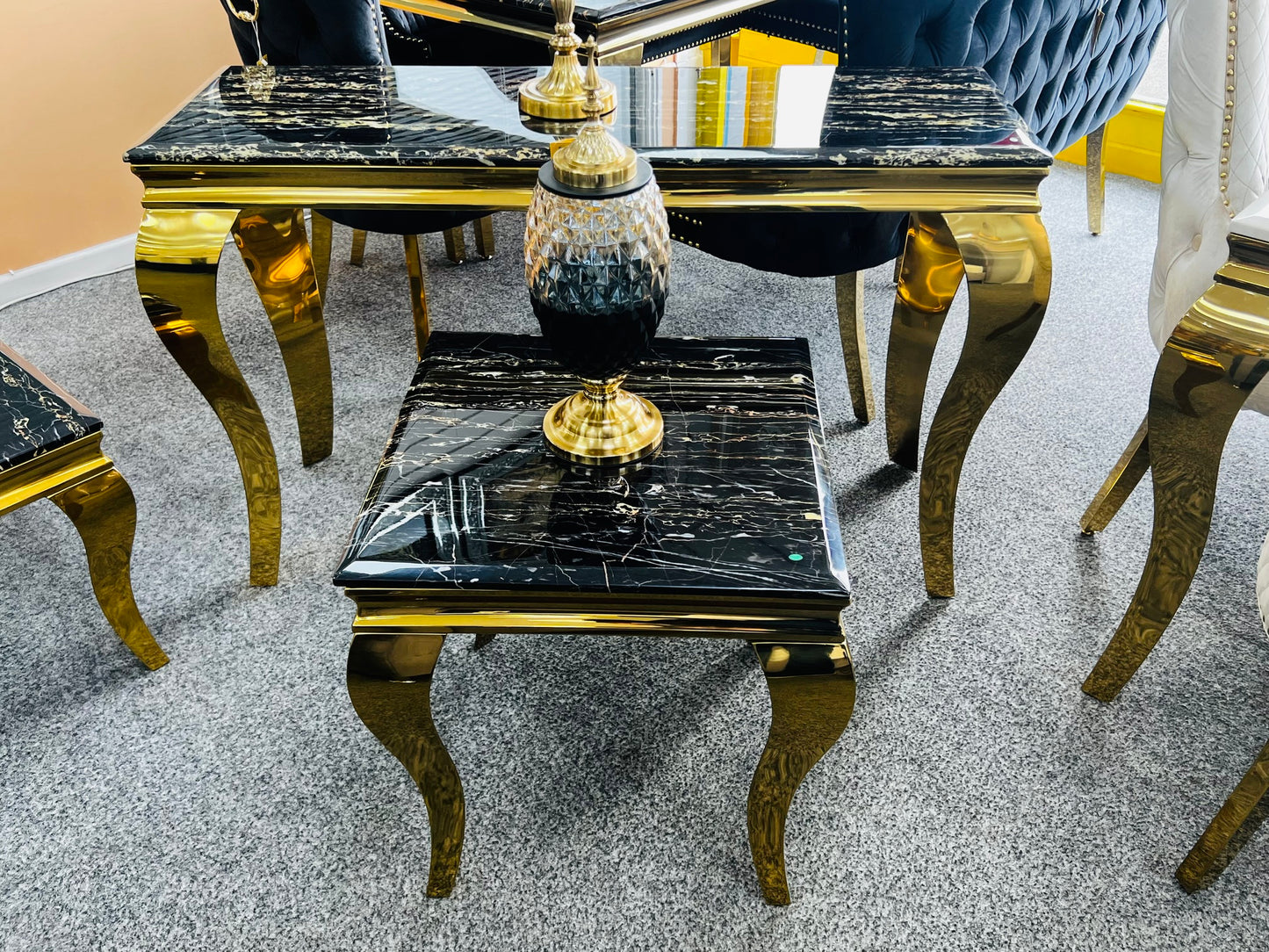 Sofia Black & Gold Marble Console Table 120cm