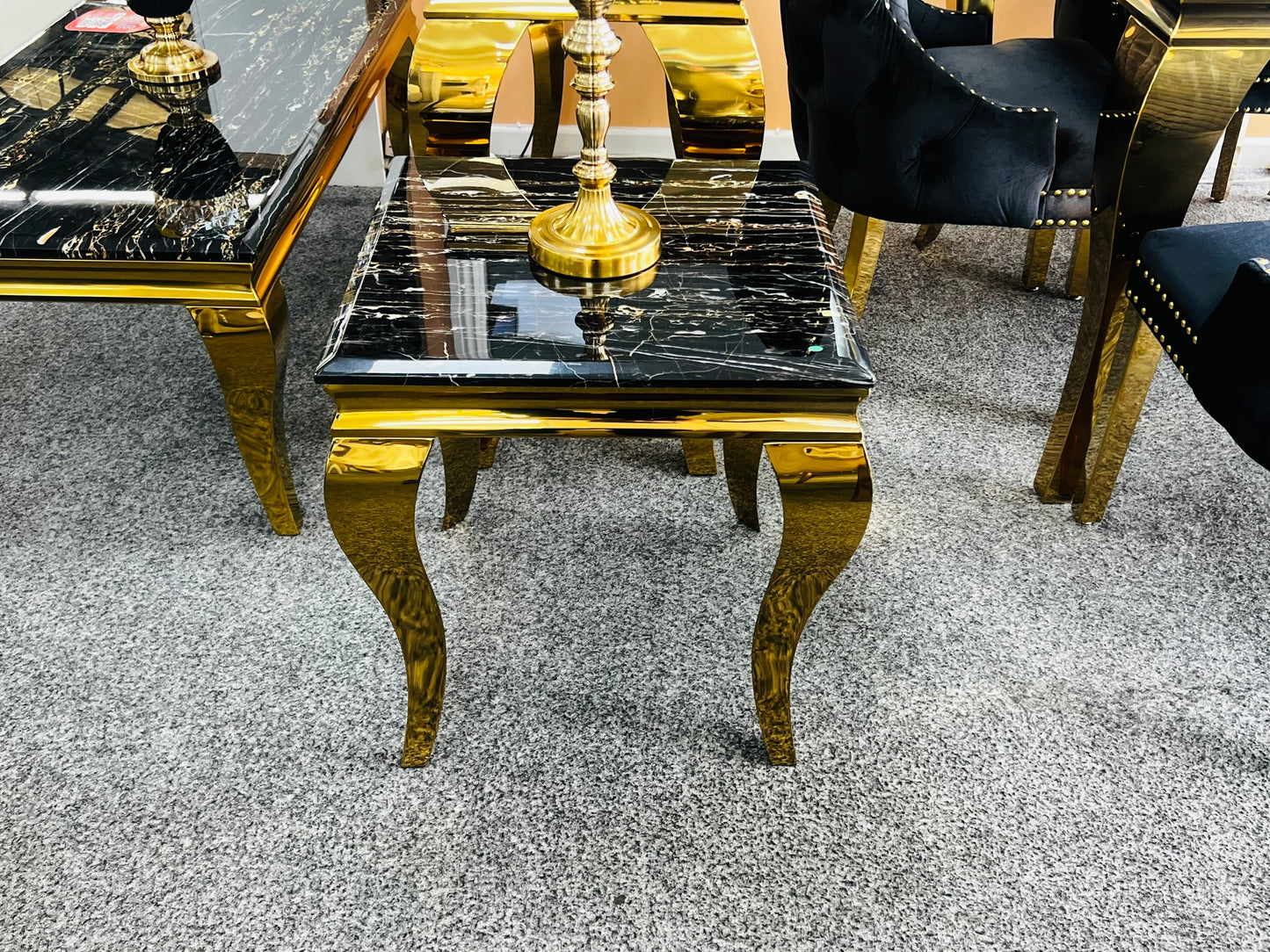 Sofia Black & Gold Marble Lamp Table