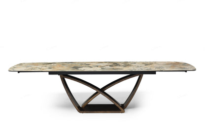 Lavish Matt Ivory & Emerald Vein Italian Ceramic Extending Dining Table