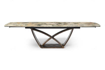 Lavish Matt Ivory & Emerald Vein Italian Ceramic Extending Dining Table