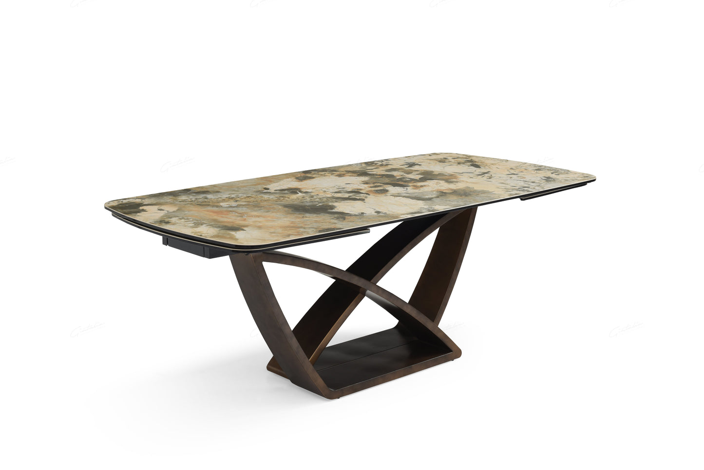 Lavish Matt Ivory & Emerald Vein Italian Ceramic Extending Dining Table