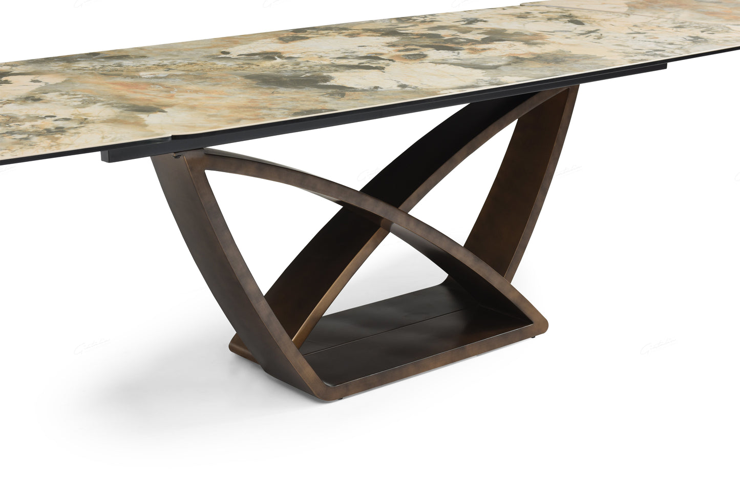 Lavish Matt Ivory & Emerald Vein Italian Ceramic Extending Dining Table