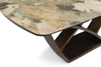 Lavish Matt Ivory & Emerald Vein Italian Ceramic Extending Dining Table