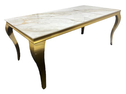 Louis Dining Table Matt Gold with Glass Or Marble Top (All Colours) 1.8M