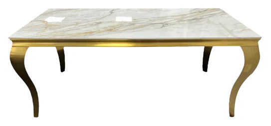 Louis Dining Table Matt Gold with Glass Or Marble Top (All Colours) 1.5M