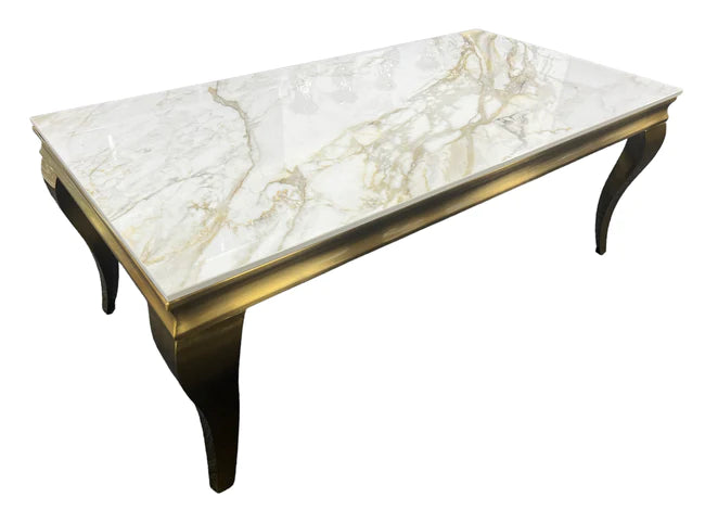 Louis Coffee Table Matt Gold with Marble or Glass Top 120cm