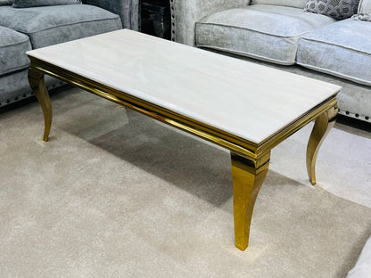 Louis Coffee Table Matt Gold with Marble or Glass Top 120cm