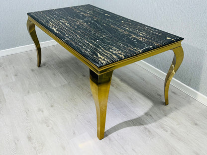 Sofia Black & Gold Dining Table – All Sizes + Black Dining Chairs